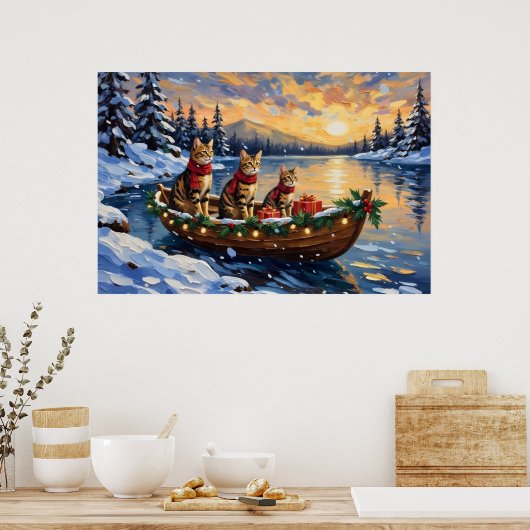 Bengal-Katze-Weihnachtsboot-Feiertag Poster (Küche)