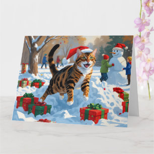 Bengal-Katze Weihnachtsfest Schnee Szene Karte