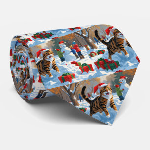 Bengal-Katze Weihnachtsfest Schnee Szene Krawatte