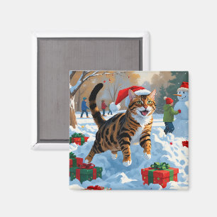 Bengal-Katze Weihnachtsfest Schnee Szene Magnet