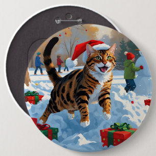 Bengal-Katze Weihnachtsfestliche Schneeszene Button