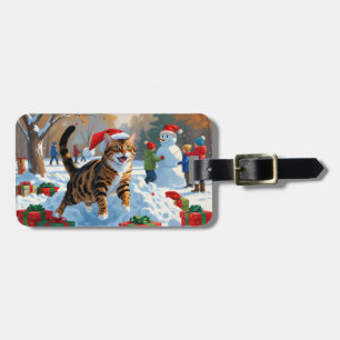 Bengal-Katze Weihnachtsfestliche Schneeszene Gepäckanhänger