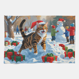 Bengal-Katze Weihnachtsfestliche Schneeszene Geschirrtuch