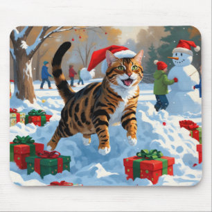 Bengal-Katze Weihnachtsfestliche Schneeszene Mousepad