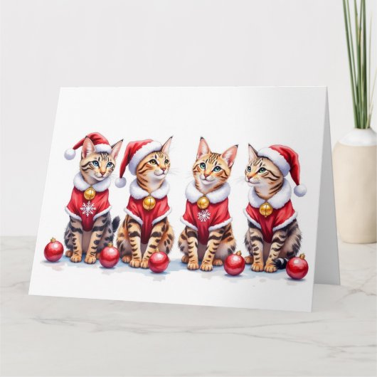 Bengal-Katze Weihnachtskleid Santa Hut Karte (Vorderseite)