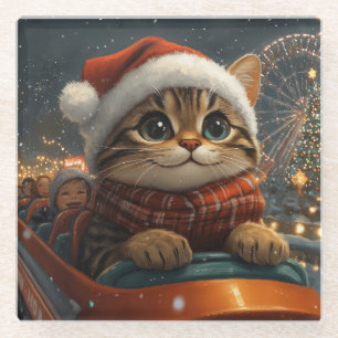 Bengal-Katzen-Achterbahn-Weihnachten Glasuntersetzer