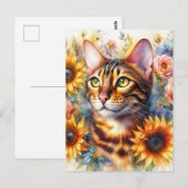 Bengal-Katzen-Blumenporträt-Kunst Postkarte (Vorne/Hinten)