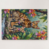 Bengal-Katzen-Dschungel-Orchideen-Kunst Puzzle (Horizontal)