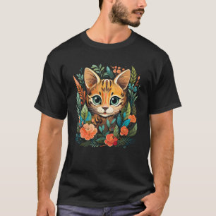 Bengal-Katzenliebhaber-Kunstbild Florale Druckkuns T-Shirt