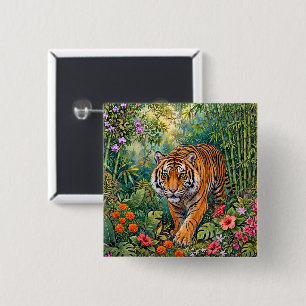 Bengal Tiger Lebendiger Bambus-Dschungel Button