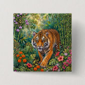 Bengal Tiger Lebendiger Bambus-Dschungel Button (Vorderseite)