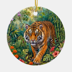 Bengal-Tiger Lebendiger Bambus-Dschungel Keramik Ornament