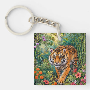 Bengal-Tiger Lebendiger Bambus-Dschungel Schlüsselanhänger