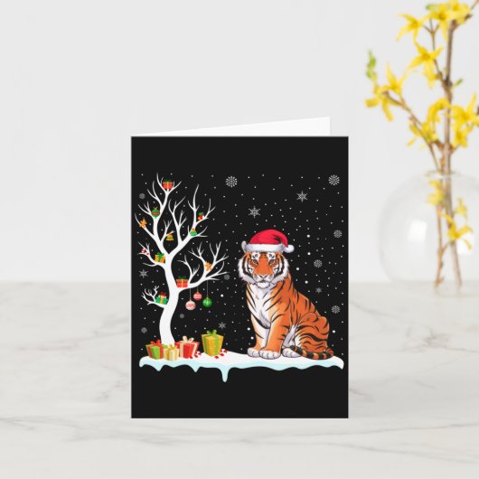 Bengal Tiger Santa Hat Festive Tree Light Christma Karte (Gelbe Blume)