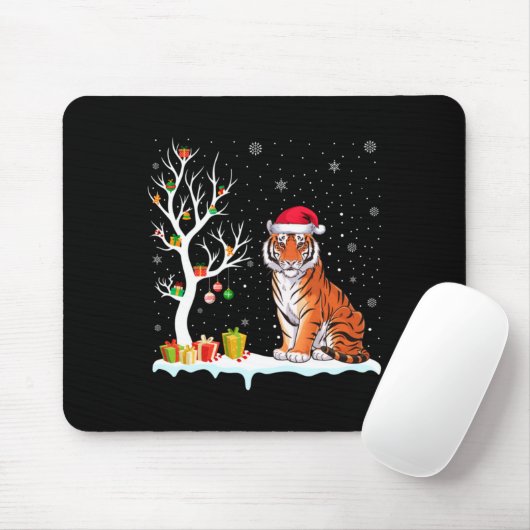 Bengal Tiger Santa Hat Festive Tree Light Christma Mousepad (Mit Mouse)