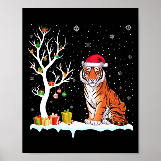 Bengal Tiger Santa Hat Festive Tree Light Christma Poster (Vorne)
