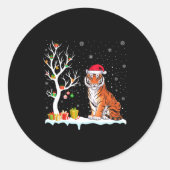 Bengal Tiger Santa Hat Festive Tree Light Christma Runder Aufkleber (Vorderseite)