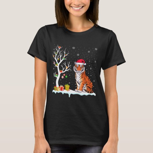 Bengal Tiger Santa Hat Festive Tree Light Christma T-Shirt (Vorderseite)