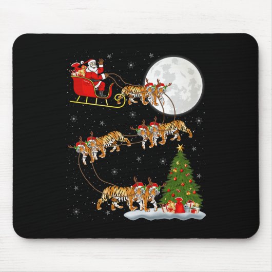 Bengal Tiger Santa Sleigh Flying Funny Magical Chr Mousepad (Vorne)