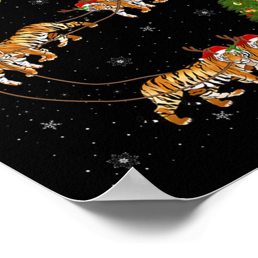 Bengal Tiger Santa Sleigh Flying Funny Magical Chr Poster (Ecke)