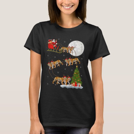 Bengal Tiger Santa Sleigh Flying Funny Magical Chr T-Shirt (Vorderseite)