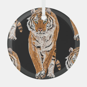 Bengal-Tiger-Skizze: Vintage-Tierdruck Ornament Aus Glas