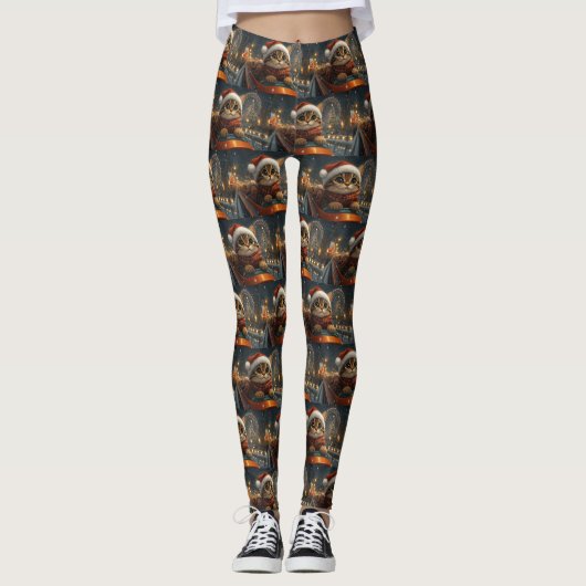 Bengalisch Cat Roller Untersetzer Weihnachten Leggings (Vorderseite)