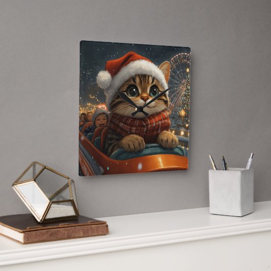 Bengalisch Cat Roller Untersetzer Weihnachten Quadratische Wanduhr (Büro)