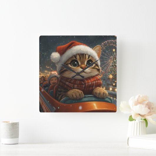 Bengalisch Cat Roller Untersetzer Weihnachten Quadratische Wanduhr (Zuhause)
