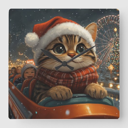 Bengalisch Cat Roller Untersetzer Weihnachten Quadratische Wanduhr (Vorderseite)