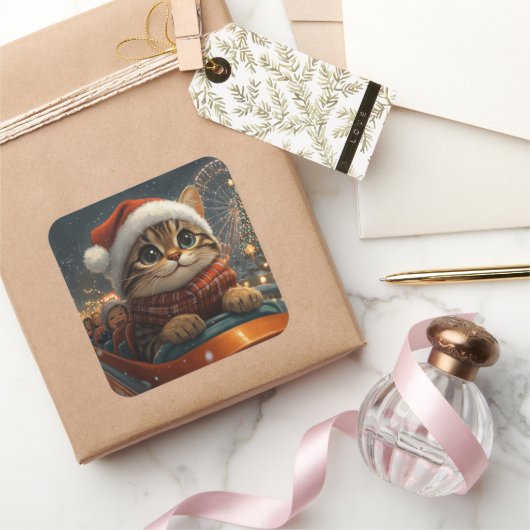 Bengalisch Cat Roller Untersetzer Weihnachten Quadratischer Aufkleber (Schenken)