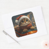 Bengalisch Cat Roller Untersetzer Weihnachten Quadratischer Aufkleber (Umschlag)