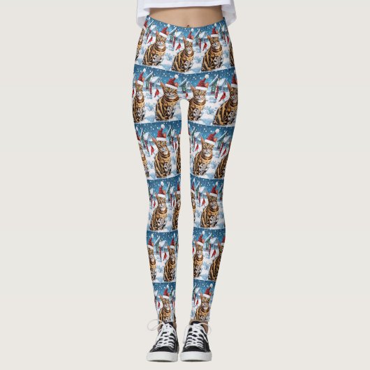 Bengalisch Cat Winter Wonderland Weihnachtsfreude Leggings (Vorderseite)