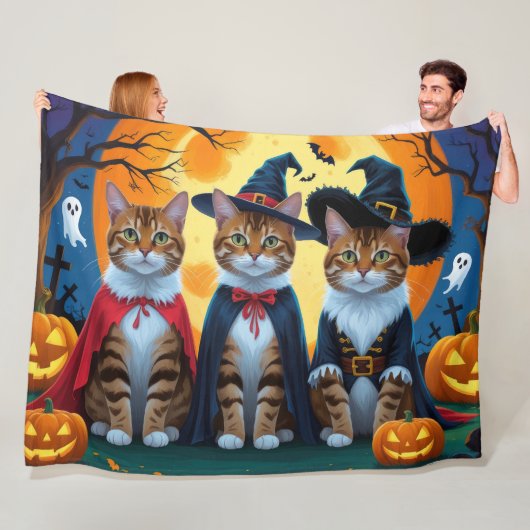 Bengalisch Cats Pumpkin Halloween Funny Fleecedecke (Beispiel)