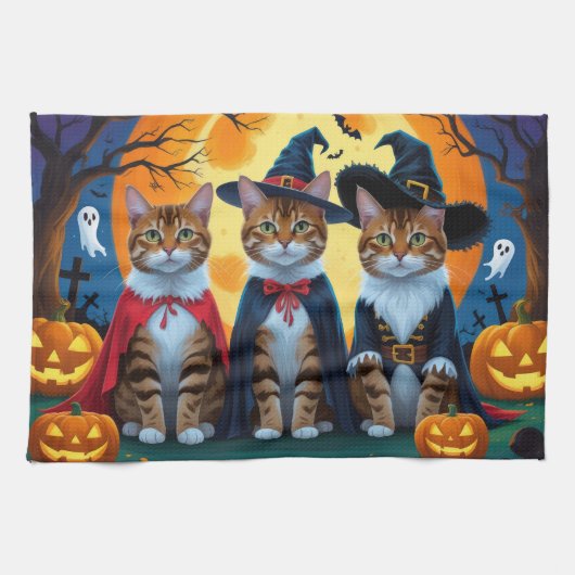 Bengalisch Cats Pumpkin Halloween Funny Geschirrtuch (Horizontal)