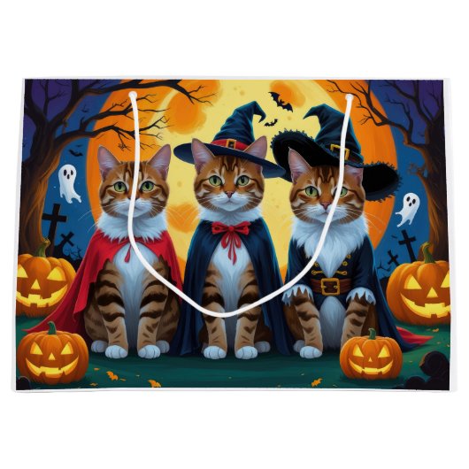 Bengalisch Cats Pumpkin Halloween Funny Große Geschenktüte (Vorderseite)