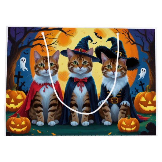 Bengalisch Cats Pumpkin Halloween Funny Große Geschenktüte (Rückseite)
