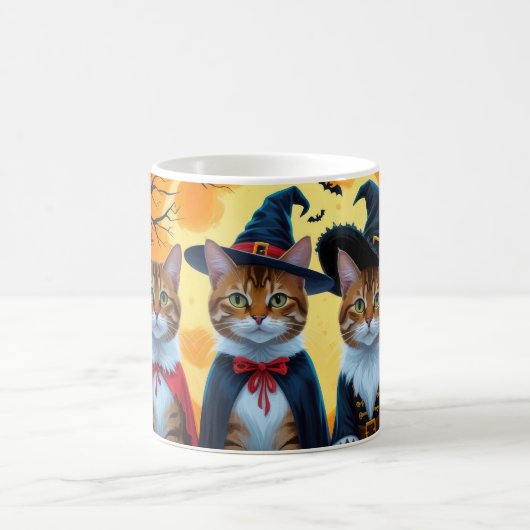 Bengalisch Cats Pumpkin Halloween Funny Kaffeetasse (Mittel)