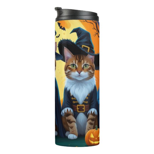 Bengalisch Cats Pumpkin Halloween Funny Thermosbecher (Nach rechts gedreht)