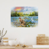 Bengalisch im Bett blauer Blumen Printwerbung Poster (Küche)