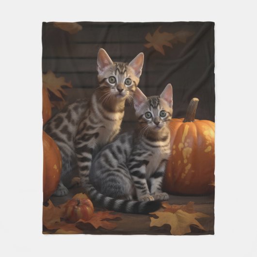 Bengalisch Kitten Autumn Delight Pumpkin Fleecedecke (Vorderseite)