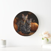 Bengalisch Kitten Autumn Delight Pumpkin Große Wanduhr (Zuhause)