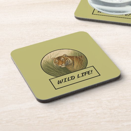 Bengalisch Tiger Dark Khaki Untersetzer Set (Linke Seite)