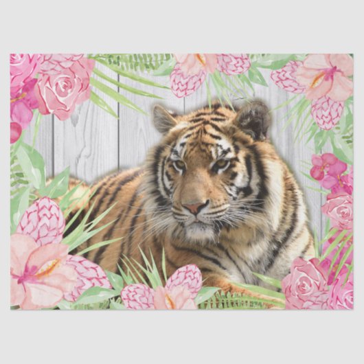 Bengalisch Tiger Floral Tropenpalme Decoupage Seidenpapier (Vorderseite)