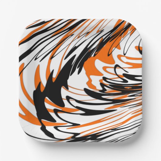 Bengalische Farbtöne in orangefarbenen und schwarz Pappteller (Vorderseite)