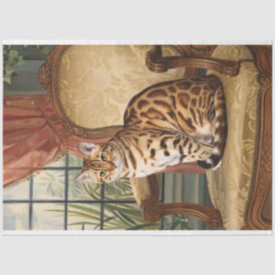 Bengalische Katze auf einer Vintagen Stuhlmalerei Seidenpapier