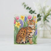 Bengalische Katze im Frühjahr Blume Postkarte (Stehend Vorderseite)