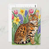 Bengalische Katze im Frühjahr Blume Postkarte (Vorne/Hinten)