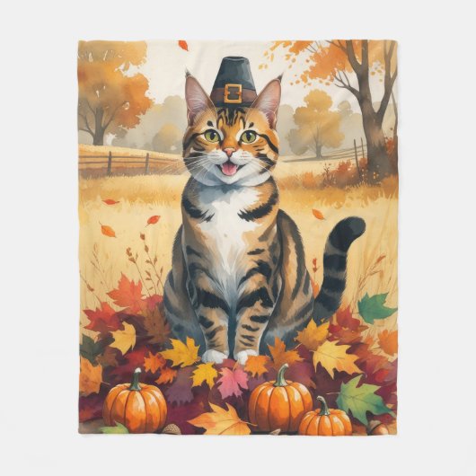 Bengalische Katze im Herbst lässt Erntedank Kunst Fleecedecke (Vorderseite)