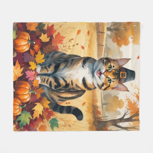 Bengalische Katze im Herbst lässt Erntedank Kunst Fleecedecke (Vorderseite (Horizontal))